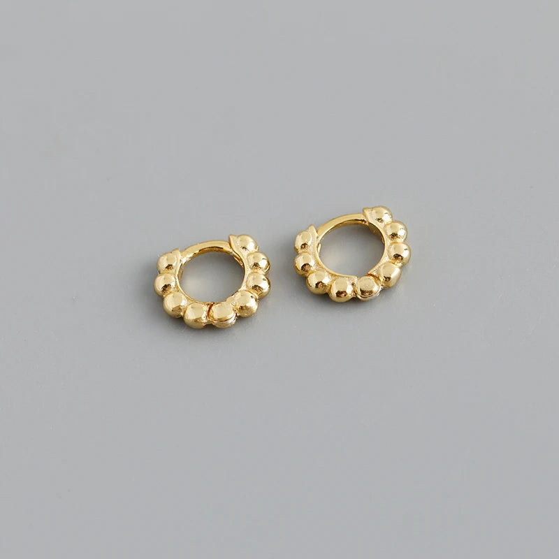 Bohemian 925 Silver Hoop Earrings Round Beads Ear Buckle