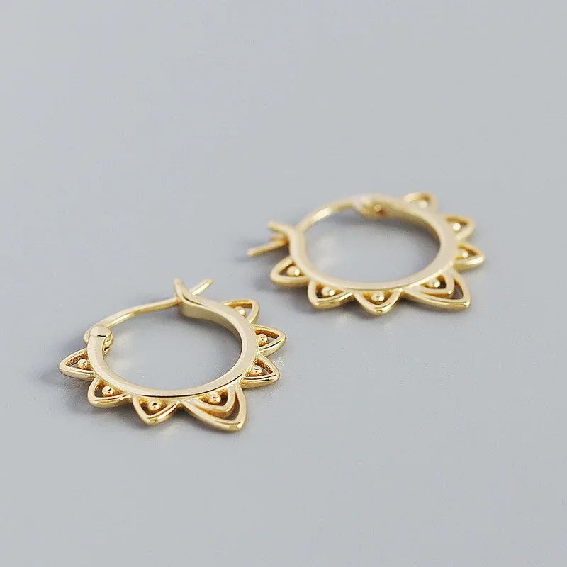 Vintage Flower 925 Silver Hoop Earrings European Party Jewelry