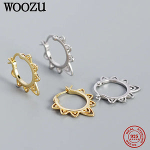 Vintage Flower 925 Silver Hoop Earrings European Party Jewelry