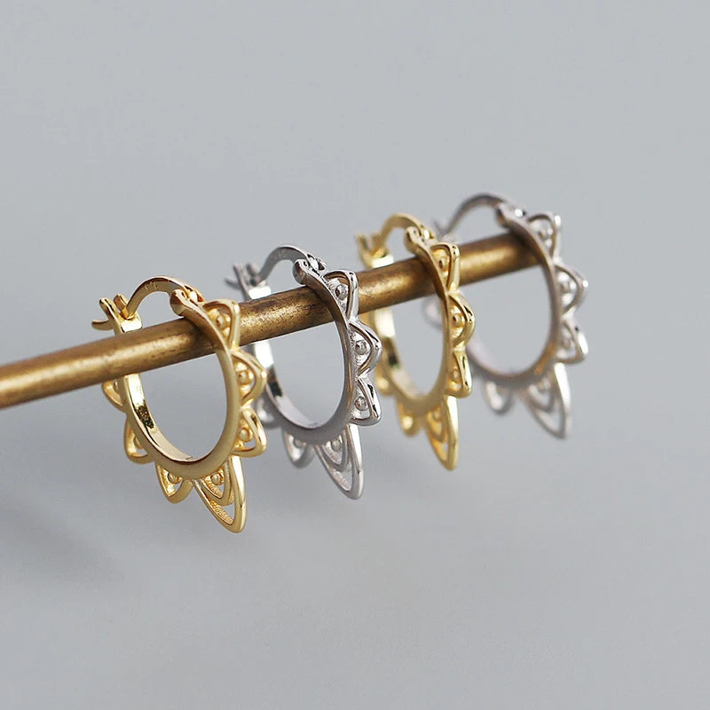 Vintage Flower 925 Silver Hoop Earrings European Party Jewelry