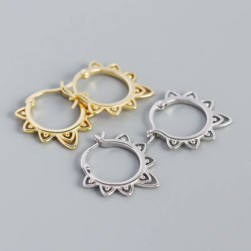 Vintage Flower 925 Silver Hoop Earrings European Party Jewelry