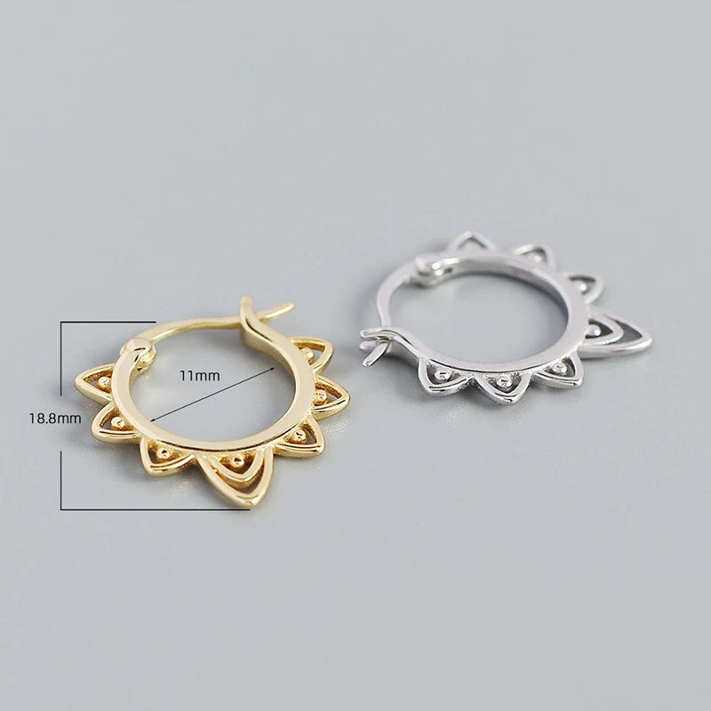 Vintage Flower 925 Silver Hoop Earrings European Party Jewelry