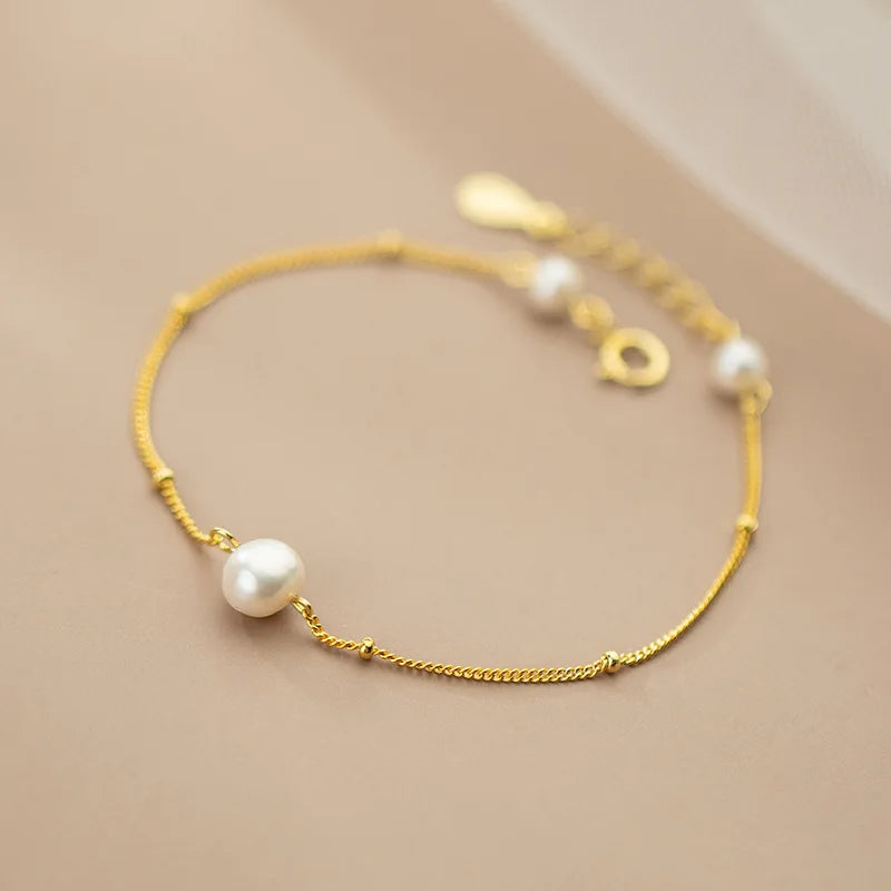 Baroque Pearl Bead Chain Bracelet 925 Sterling Silver Jewelry