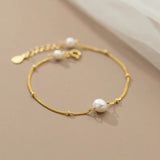 Baroque Pearl Bead Chain Bracelet 925 Sterling Silver Jewelry