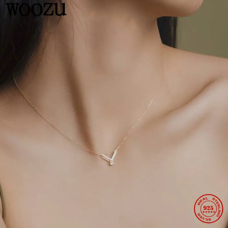 925 Silver V Pav? Zircon Pendant Chain Necklace Women