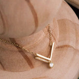 925 Silver V Pav? Zircon Pendant Chain Necklace Women