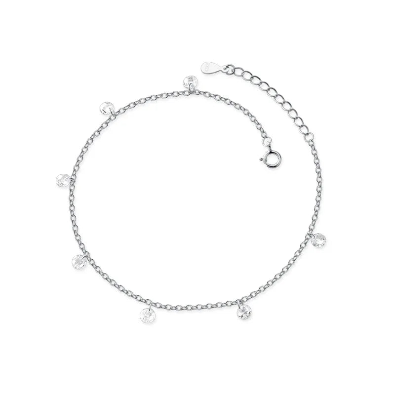 925 Silver Cuban Chain Zircon Anklet for Women