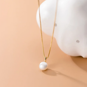 Geometric Baroque Pearl Chain Pendant Necklace 925 Sterling Silver