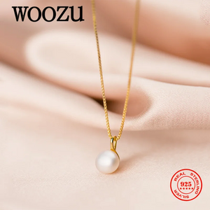 Geometric Baroque Pearl Chain Pendant Necklace 925 Sterling Silver