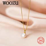 Geometric Baroque Pearl Chain Pendant Necklace 925 Sterling Silver