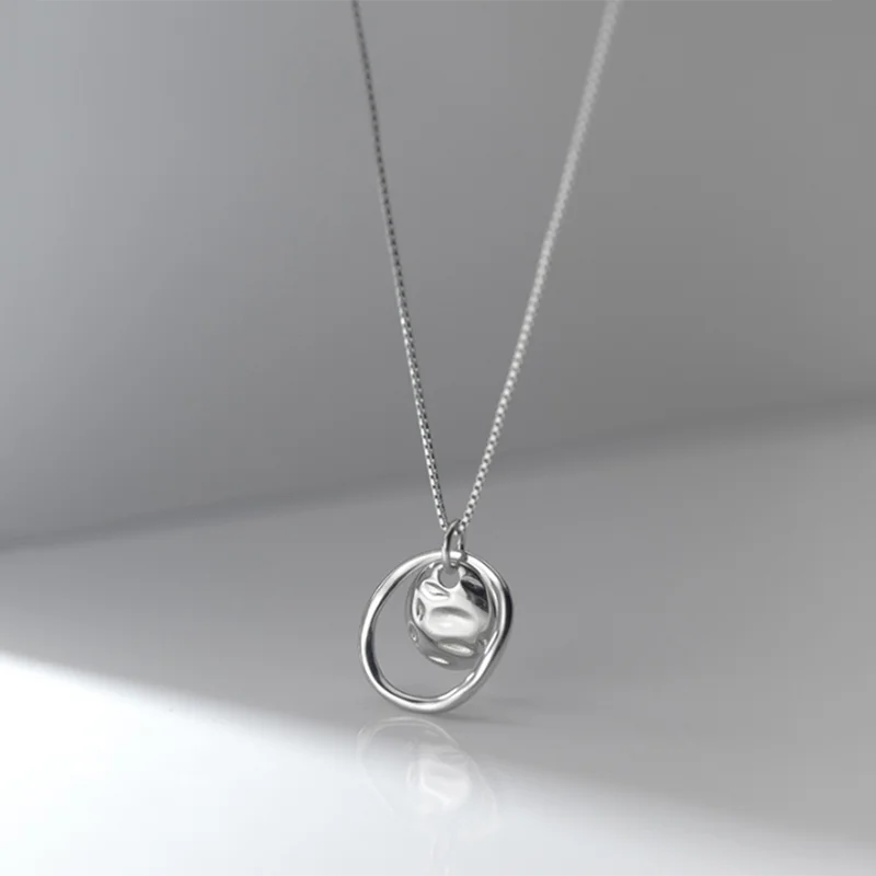 Punk 925 Silver Round Pendant Necklace for Women
