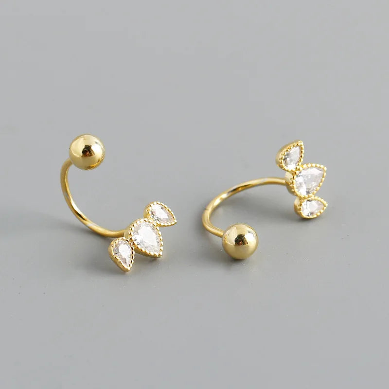 Crystal Zircon Stud Earrings 925 Sterling Silver Piercing Jewelry