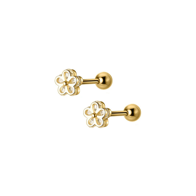 French Flower Zircon Stud Earrings 925 Sterling Silver