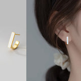 French Square Enamel 925 Silver Stud Earrings Women Office Jewelry