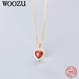 French Love Heart Red Zircon 925 Sterling Silver Pendant Necklaces For Women