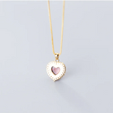 French Love Heart Red Zircon 925 Sterling Silver Pendant Necklaces For Women