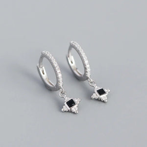French Rock Square Zircon Pendant Drop Earrings 925 Sterling Silver