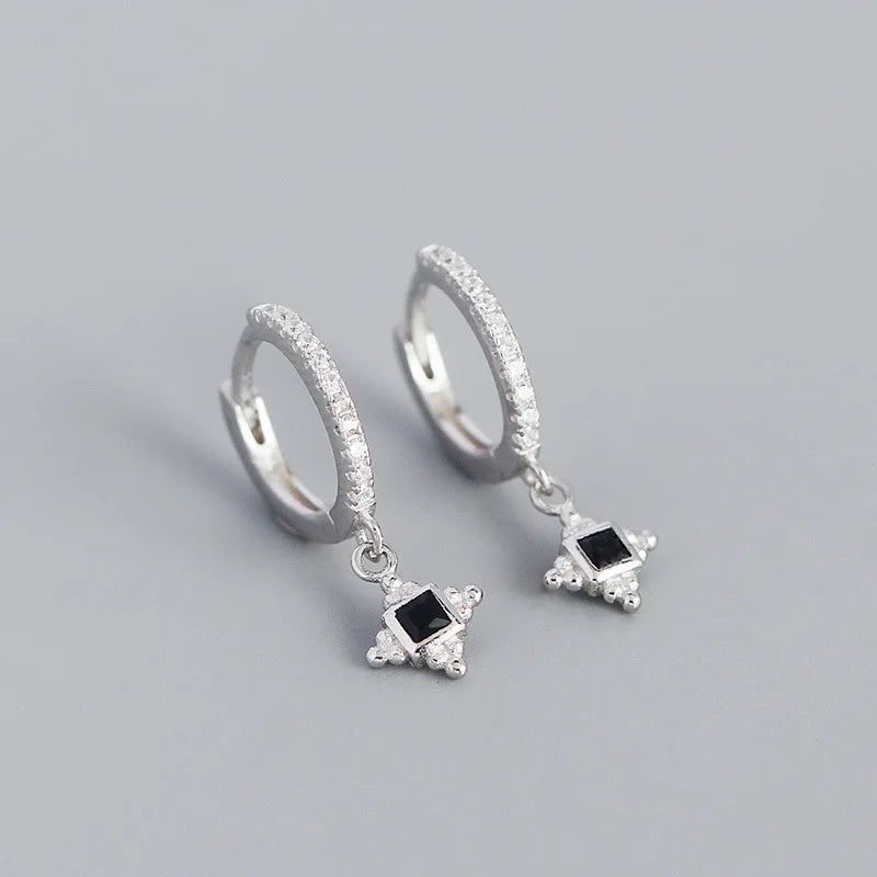 French Rock Square Zircon Pendant Drop Earrings 925 Sterling Silver