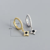 French Rock Square Zircon Pendant Drop Earrings 925 Sterling Silver