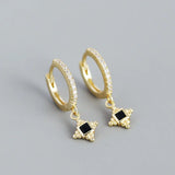 French Rock Square Zircon Pendant Drop Earrings 925 Sterling Silver