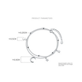 925 Silver Double Star Moon Zircon Chain Bracelet Wedding Jewelry