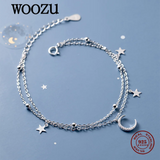 925 Silver Double Star Moon Zircon Chain Bracelet Wedding Jewelry