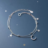 925 Silver Double Star Moon Zircon Chain Bracelet Wedding Jewelry