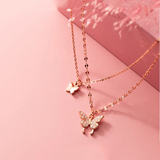 925 Silver Double Butterfly Pendant Necklace Romantic Insect Jewelry
