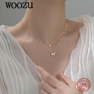 925 Silver Double Butterfly Pendant Necklace Romantic Insect Jewelry