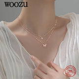 925 Silver Double Butterfly Pendant Necklace Romantic Insect Jewelry
