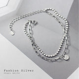 925 Silver Double Disc Letter Link Chain Charm Bracelet Women