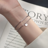 925 Silver Double Disc Letter Link Chain Charm Bracelet Women