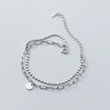925 Silver Double Disc Letter Link Chain Charm Bracelet Women