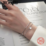 925 Silver Double Disc Letter Link Chain Charm Bracelet Women