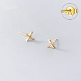 925 Silver Letter X Zircon Cross Stud Earrings for Women