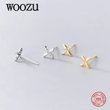 925 Silver Letter X Zircon Cross Stud Earrings for Women