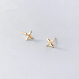 925 Silver Letter X Zircon Cross Stud Earrings for Women