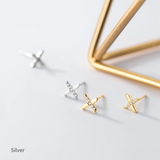 925 Silver Letter X Zircon Cross Stud Earrings for Women