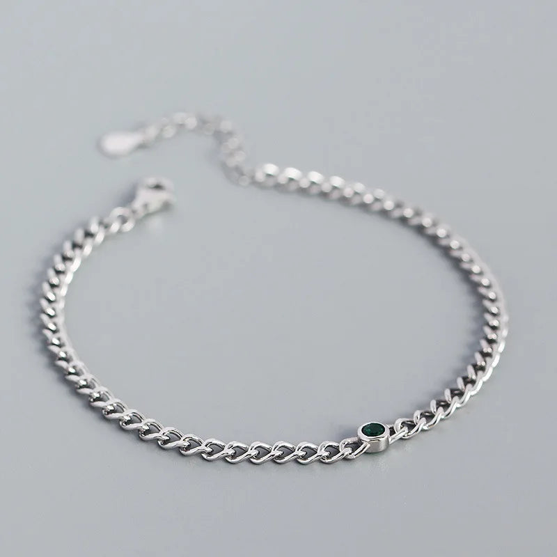 925 Silver Mini Green Zircon Bracelet for Women Unisex