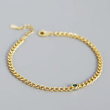 925 Silver Mini Green Zircon Bracelet for Women Unisex