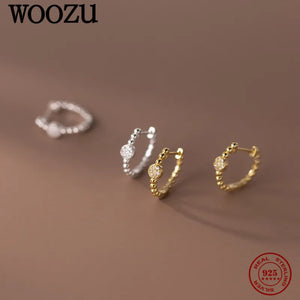 925 Sterling Silver French Zircon Hoop Earrings for Women