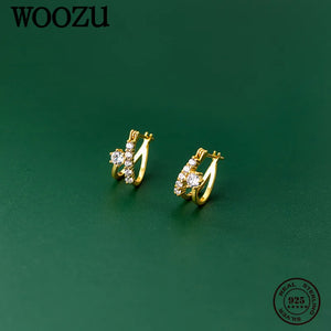 925 Silver Zircon Hoop Earrings Double Layer for Women Party Classic