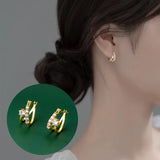 925 Silver Zircon Hoop Earrings Double Layer for Women Party Classic