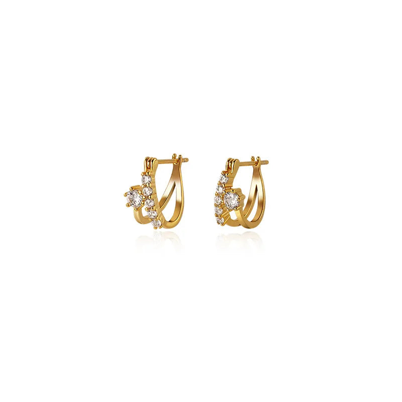 925 Silver Zircon Hoop Earrings Double Layer for Women Party Classic