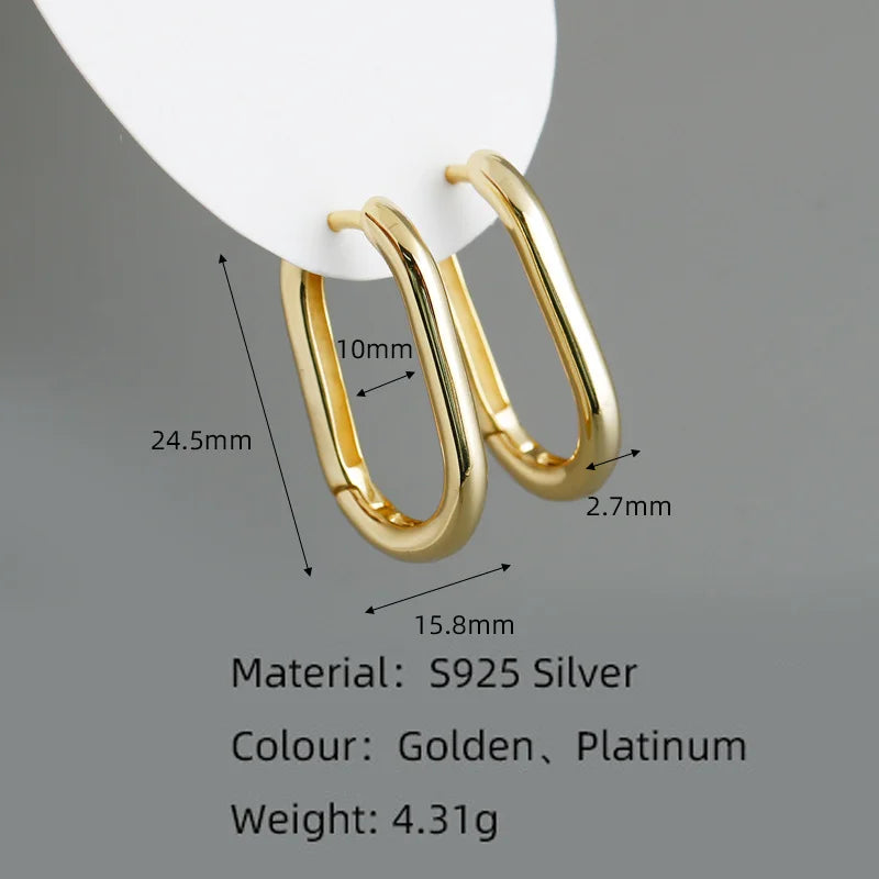 925 Silver Geometric Oval Hoop Earrings Wedding Party Jewelry