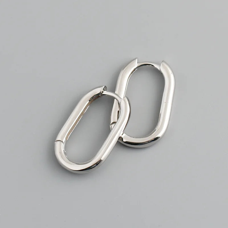 925 Silver Geometric Oval Hoop Earrings Wedding Party Jewelry