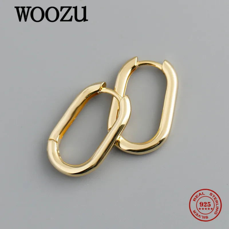 925 Silver Geometric Oval Hoop Earrings Wedding Party Jewelry