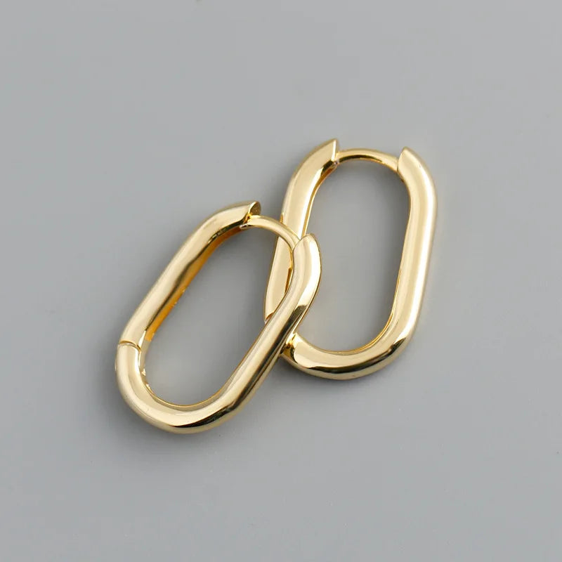 925 Silver Geometric Oval Hoop Earrings Wedding Party Jewelry