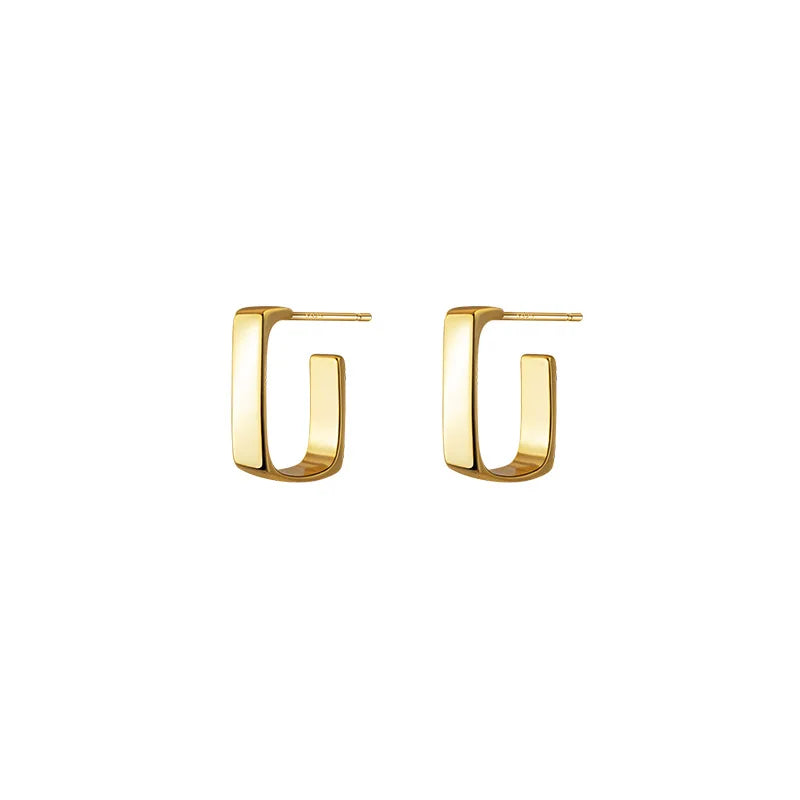 925 Silver Golden Stud Earrings Geometric Glossy Women Wedding Jewelry