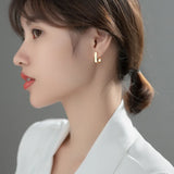 925 Silver Golden Stud Earrings Geometric Glossy Women Wedding Jewelry